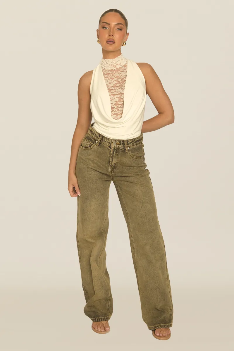White Lace Drape Front Bodysuit - Aubreen sold by Rebellious Fashion product image thumbnail 5