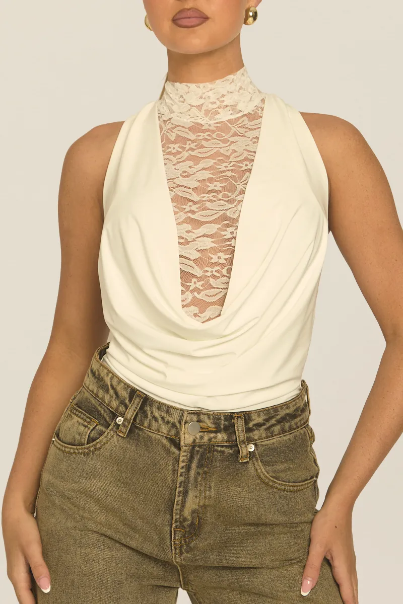 White Lace Drape Front Bodysuit - Aubreen sold by Rebellious Fashion product image thumbnail 3