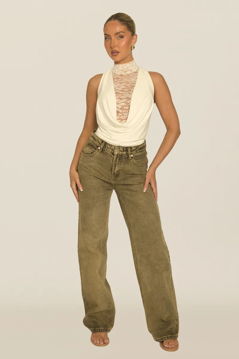 White Lace Drape Front Bodysuit - Aubreen sold by Rebellious Fashion product image thumbnail 2