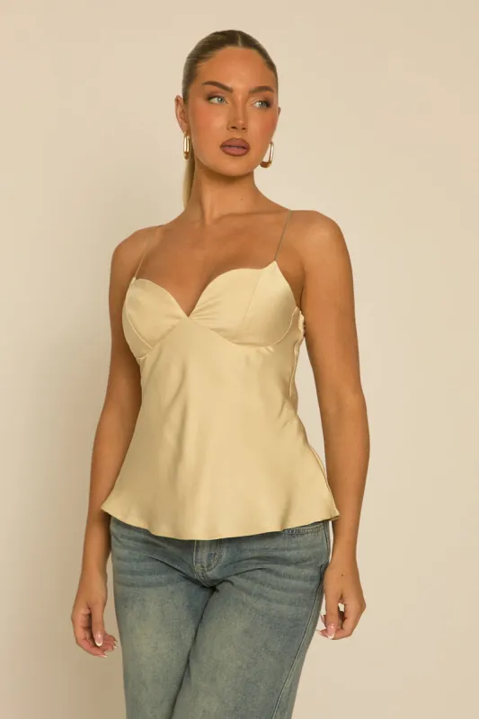 Champagne Satin Sweetheart Neck Cami Top - Serina made by Rebellious Fashion