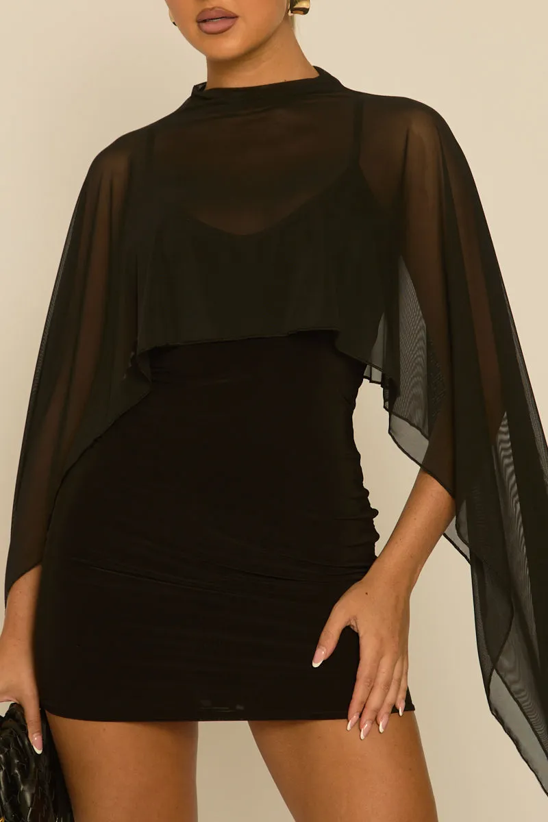 Black Cape Detail Mini Dress - Lorren sold by Rebellious Fashion product image thumbnail 3