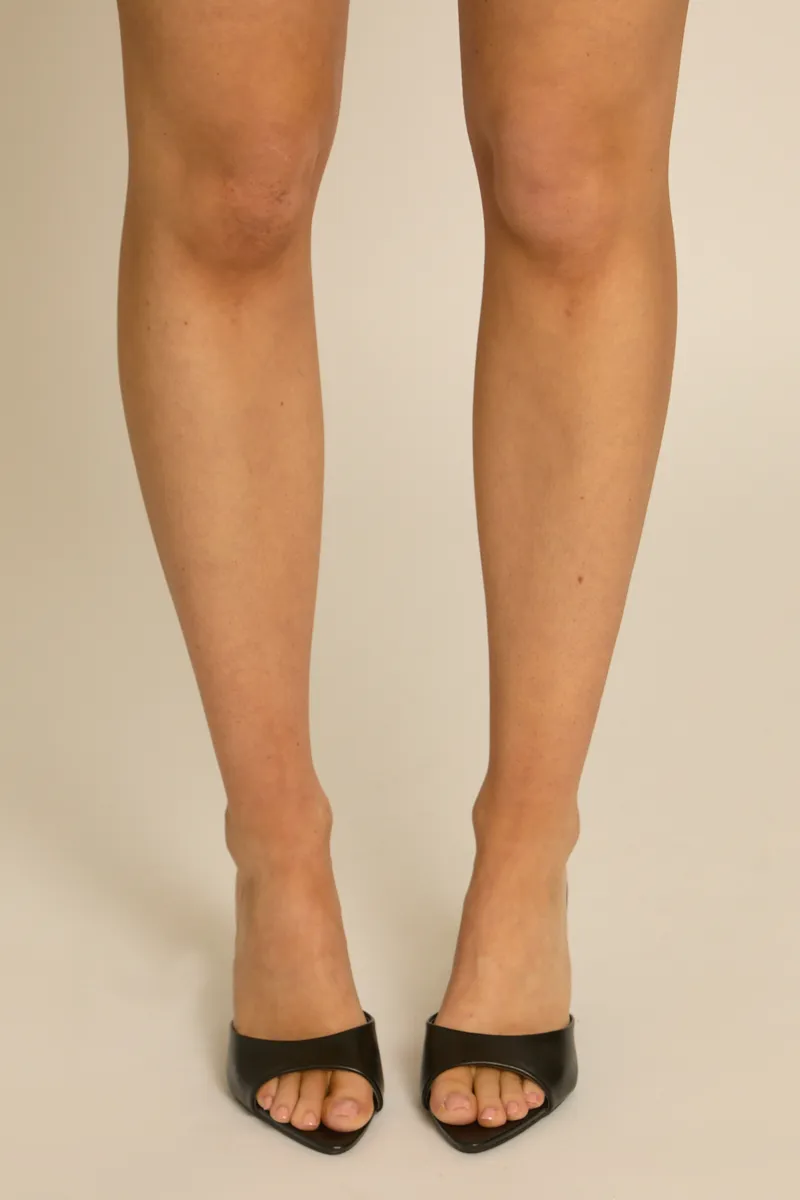 Black Faux Leather Pointed Peep Toe Heeled Mules - Aylin sold by Rebellious Fashion product image thumbnail 5