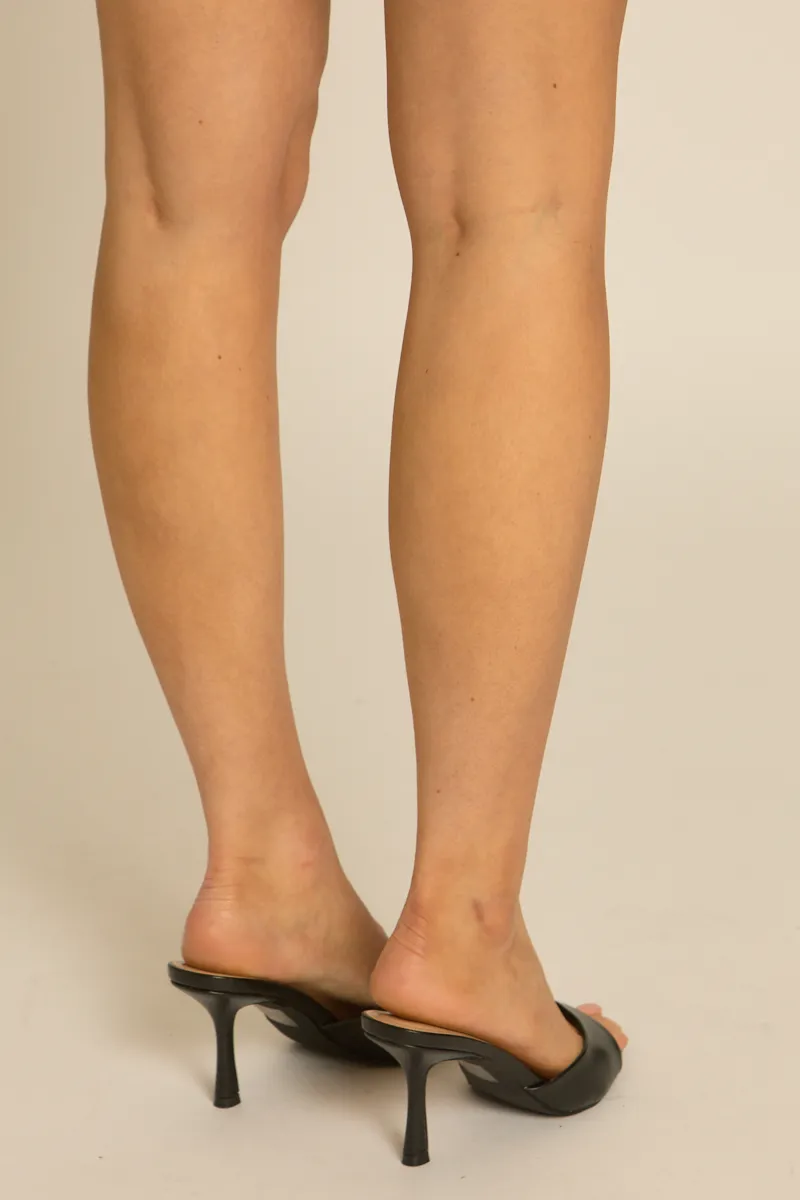 Black Faux Leather Pointed Peep Toe Heeled Mules - Aylin sold by Rebellious Fashion product image thumbnail 4