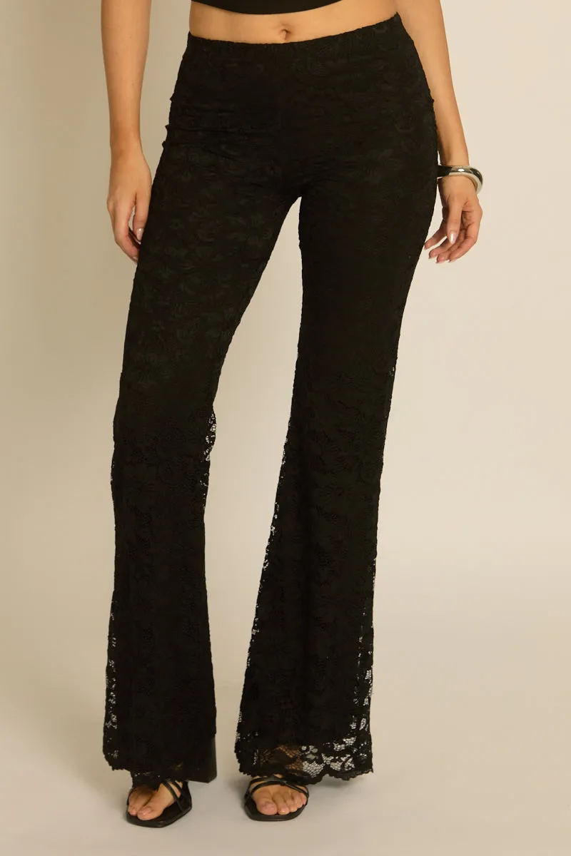 Black Lace Kick Flare Trousers - Elvita sold by Rebellious Fashion product image thumbnail 2