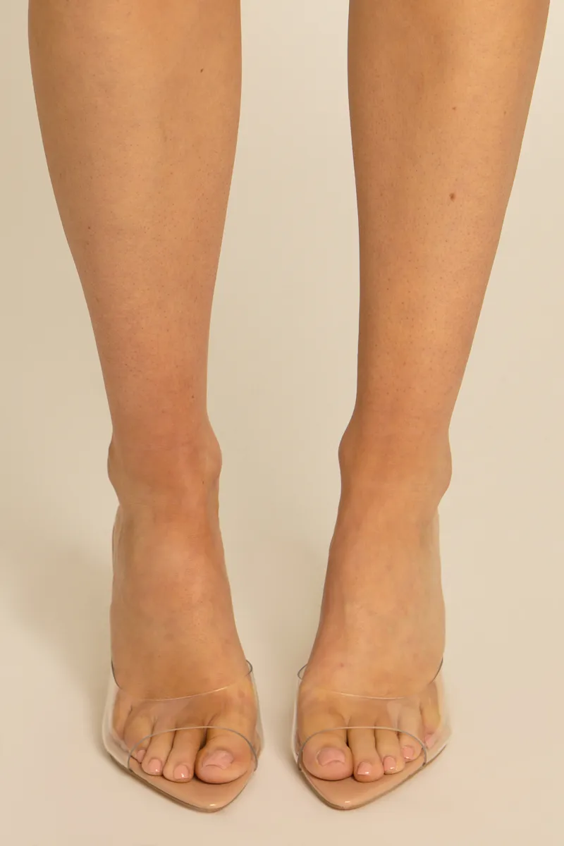Nude Perspex Clear Pointed Peep Toe Heeled Mules - Marina sold by Rebellious Fashion product image thumbnail 5