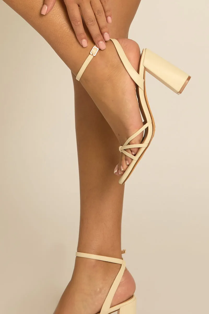 Cream Faux Leather Strappy Block Heels - Albie sold by Rebellious Fashion product image thumbnail 4