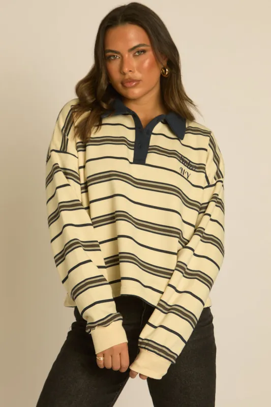 Cream Stripe Long Sleeve Rugby Top - Lolla made by Rebellious Fashion