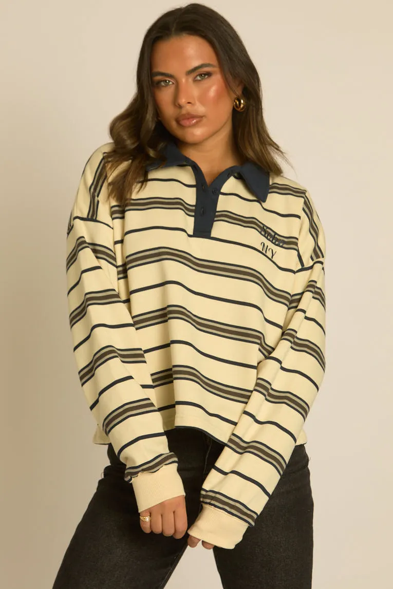 Cream Stripe Long Sleeve Rugby Top - Lolla sold by Rebellious Fashion