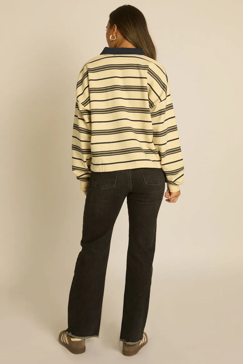 Cream Stripe Long Sleeve Rugby Top - Lolla sold by Rebellious Fashion product image thumbnail 4