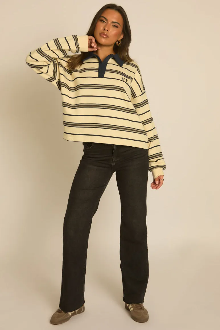 Cream Stripe Long Sleeve Rugby Top - Lolla sold by Rebellious Fashion product image thumbnail 2