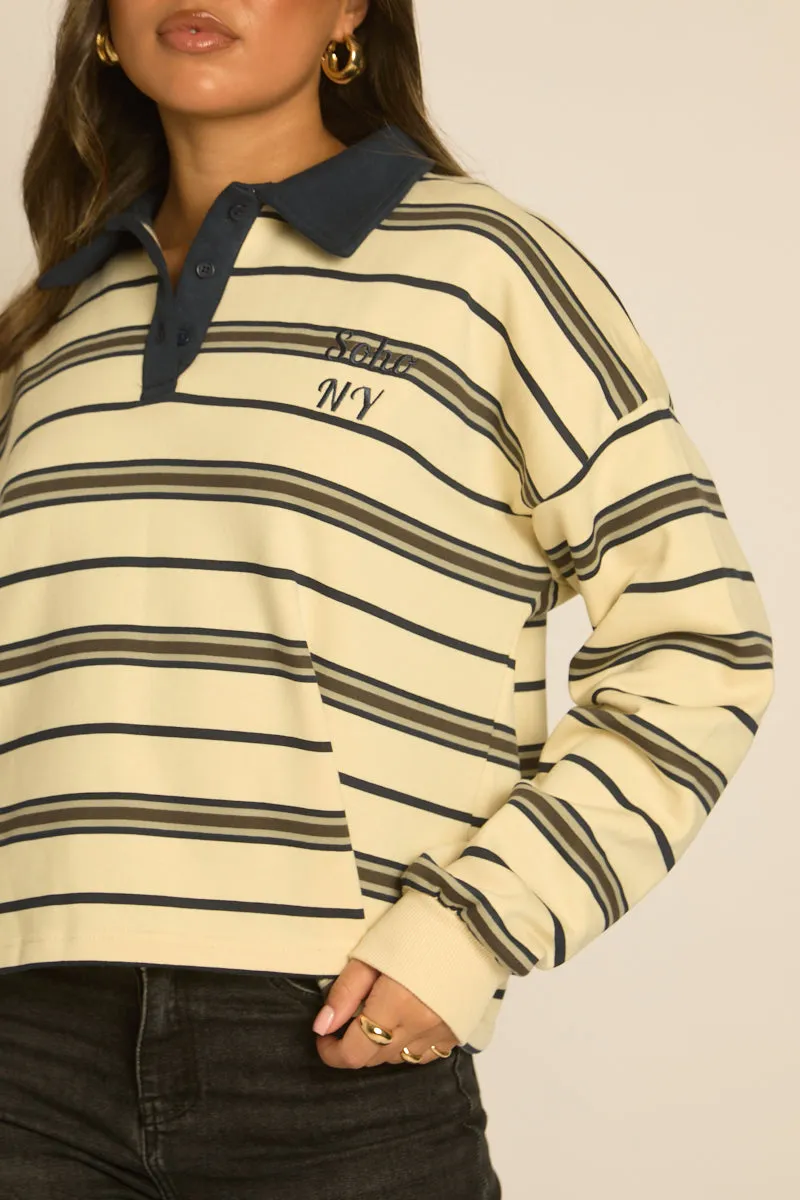 Cream Stripe Long Sleeve Rugby Top - Lolla sold by Rebellious Fashion product image thumbnail 3
