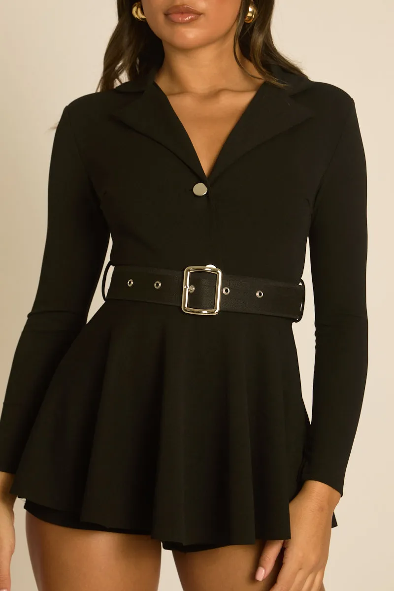 Black Belted Flippy Playsuit - Delara sold by Rebellious Fashion product image thumbnail 3