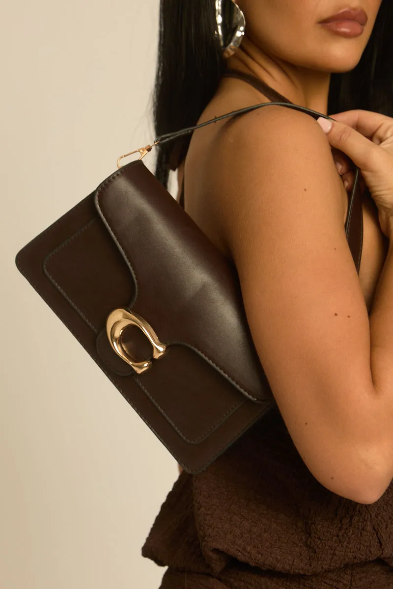 Chocolate Faux Leather Shoulder Strap Bag - Karoline sold by Rebellious Fashion product image thumbnail 2