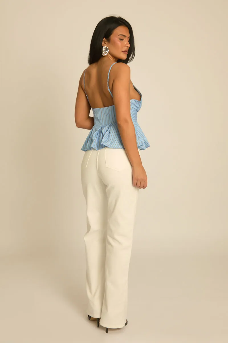 Blue Stripe Button Front Peplum Top - Emmie sold by Rebellious Fashion product image thumbnail 5
