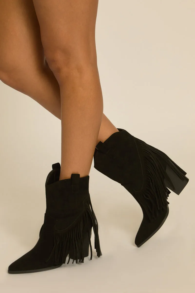Black Fringed Pointed Toe Cowboy Boots - Lissie sold by Rebellious Fashion product image thumbnail 5