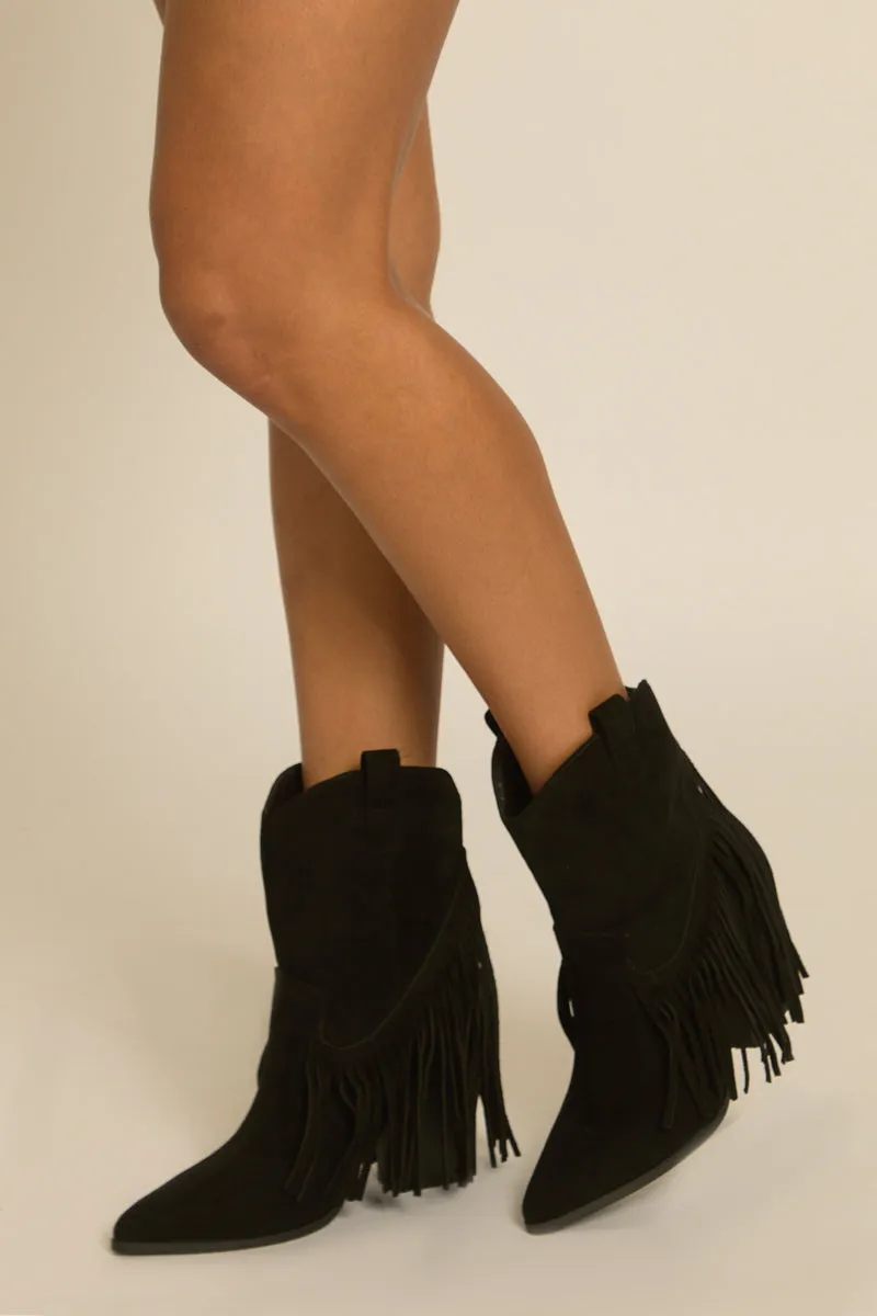 Black Fringed Pointed Toe Cowboy Boots - Lissie sold by Rebellious Fashion product image thumbnail 3