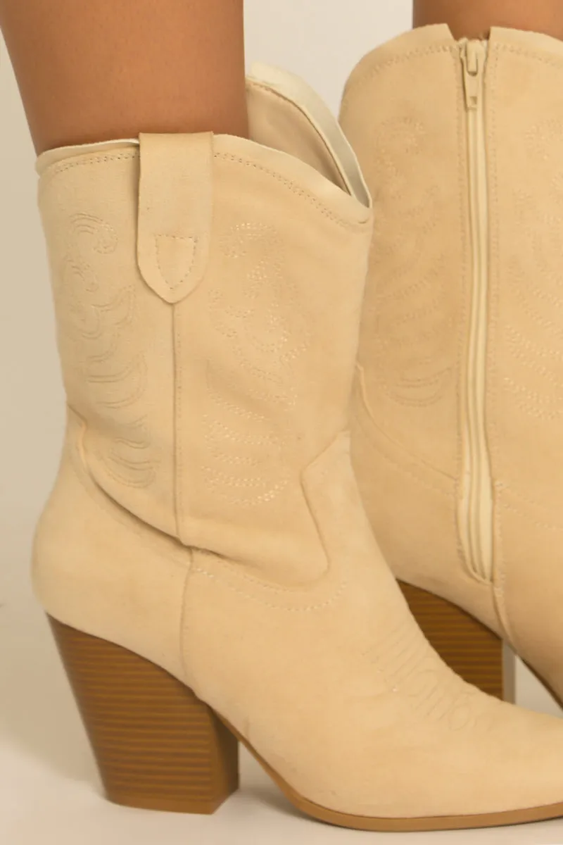 Beige Embroidered Pointed Toe Western Cowboy Boots - Rennie sold by Rebellious Fashion product image thumbnail 5
