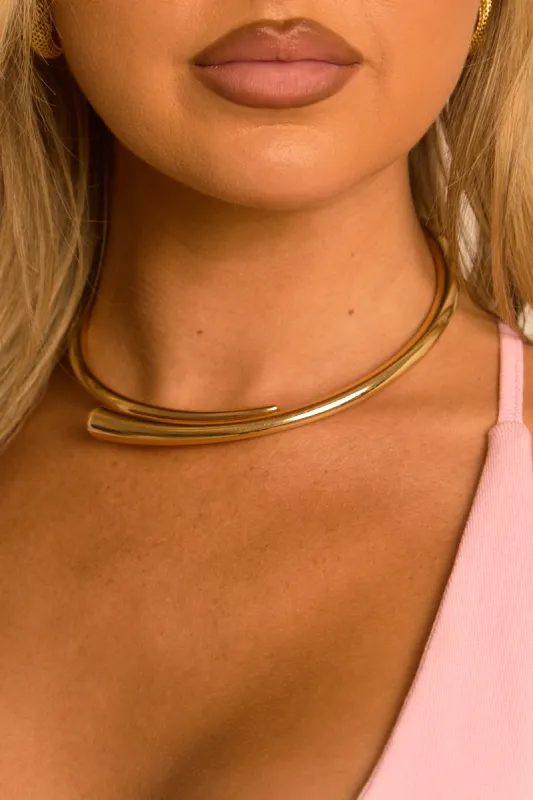 Gold Curve Choker Necklace - Lyson made by Rebellious Fashion