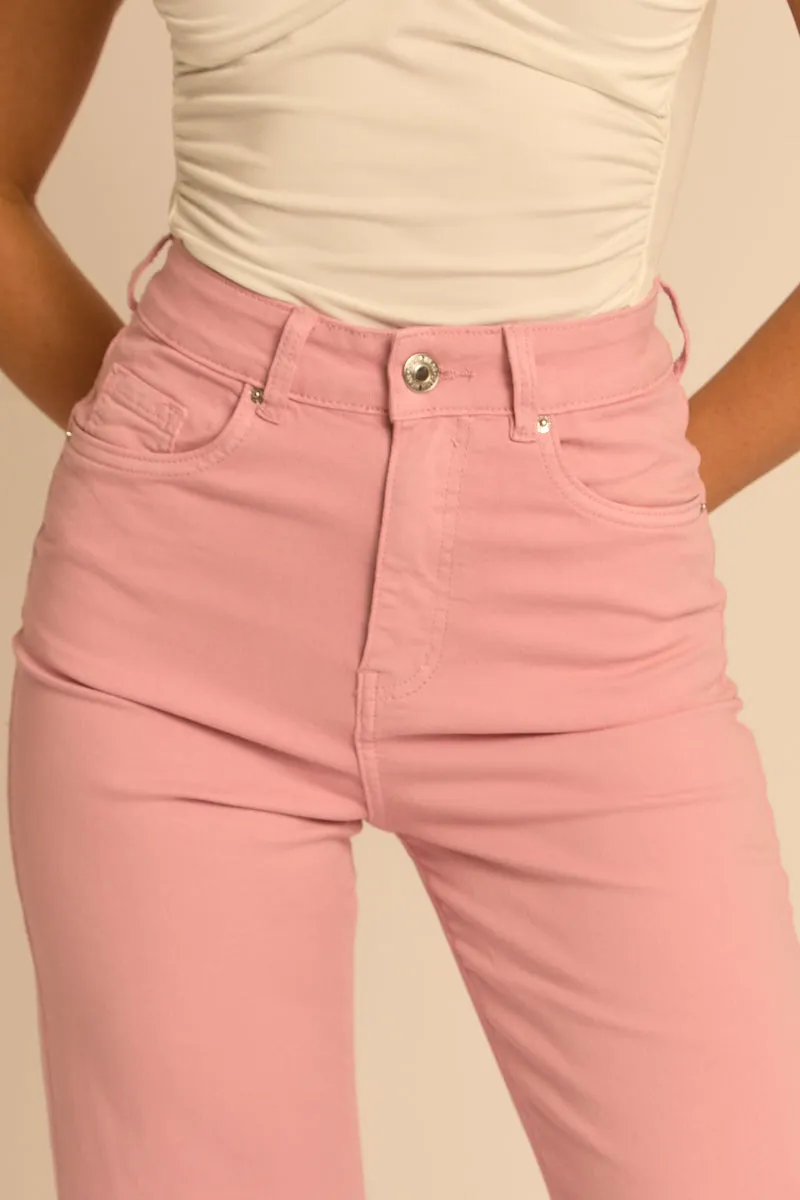Pink Stretch Denim Wide Leg Jeans - Brayson sold by Rebellious Fashion product image thumbnail 4
