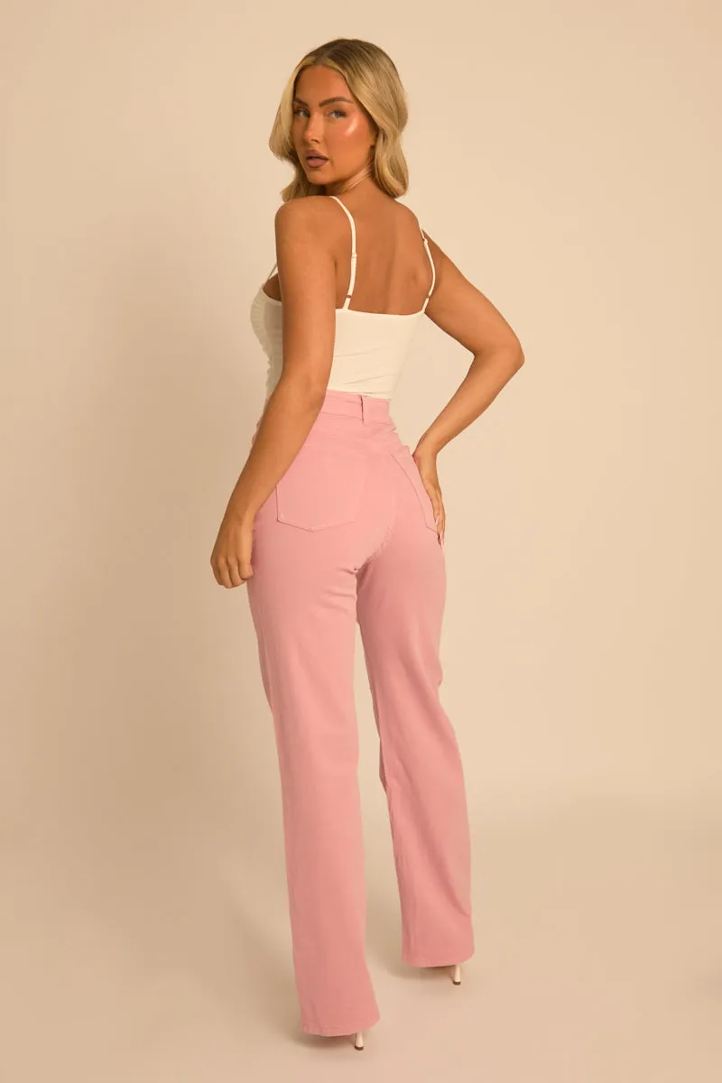 Pink Stretch Denim Wide Leg Jeans - Brayson sold by Rebellious Fashion product image thumbnail 5