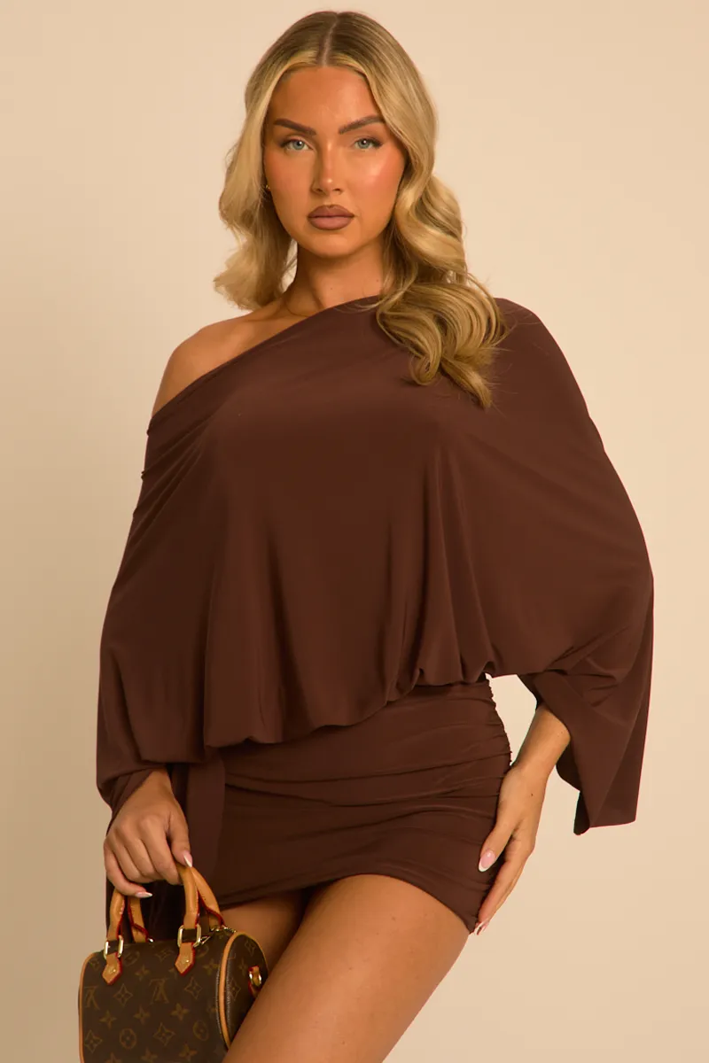 Chocolate Asymmetric Batwing Mini Dress - Neema sold by Rebellious Fashion product image thumbnail 2