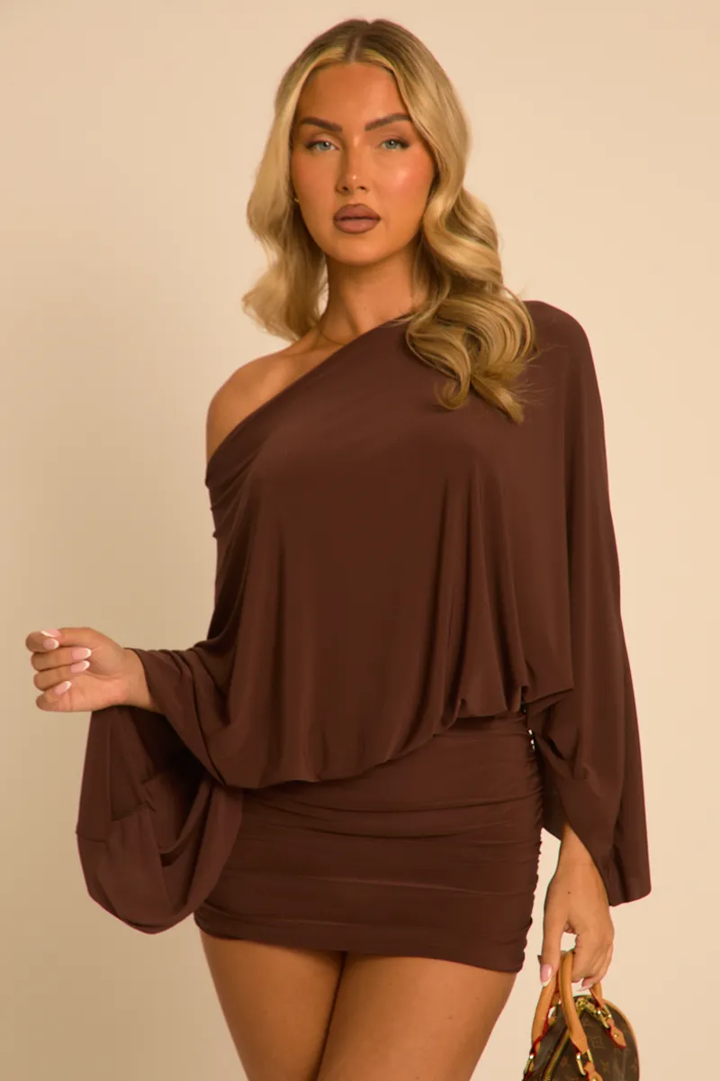 Chocolate Asymmetric Batwing Mini Dress - Neema sold by Rebellious Fashion product image thumbnail 4