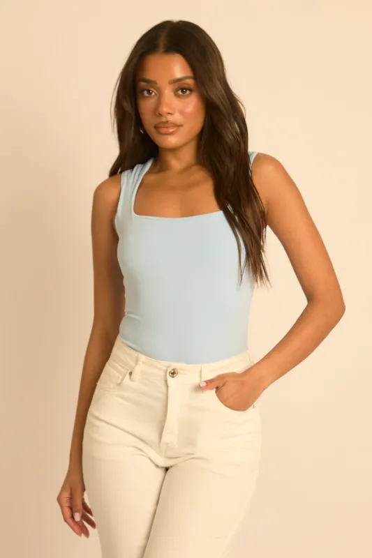 Blue Square Neck Basic Bodysuit - Carren made by Rebellious Fashion