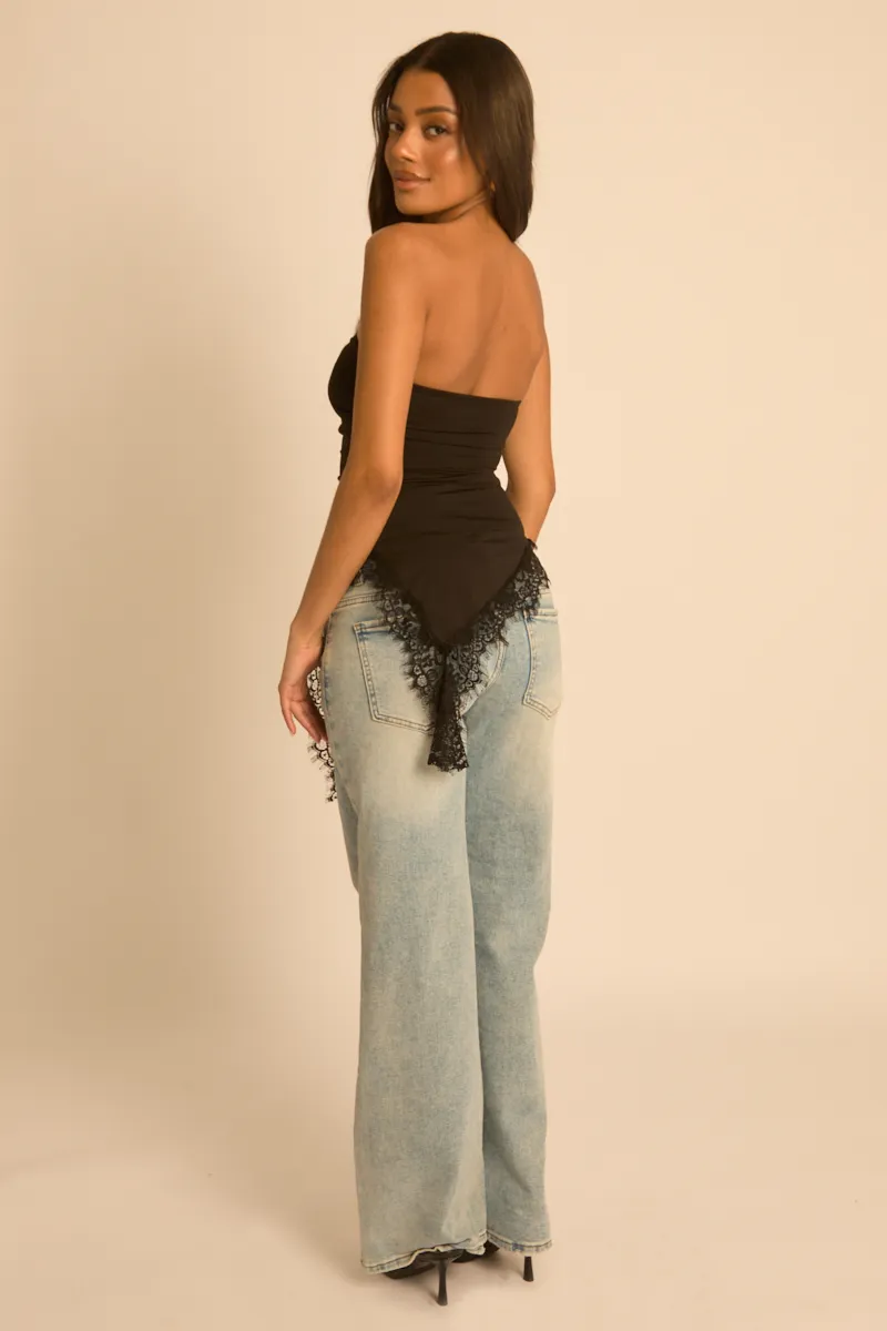 Black Asymmetric Lace Trim Bandeau Top - Solara sold by Rebellious Fashion product image thumbnail 5