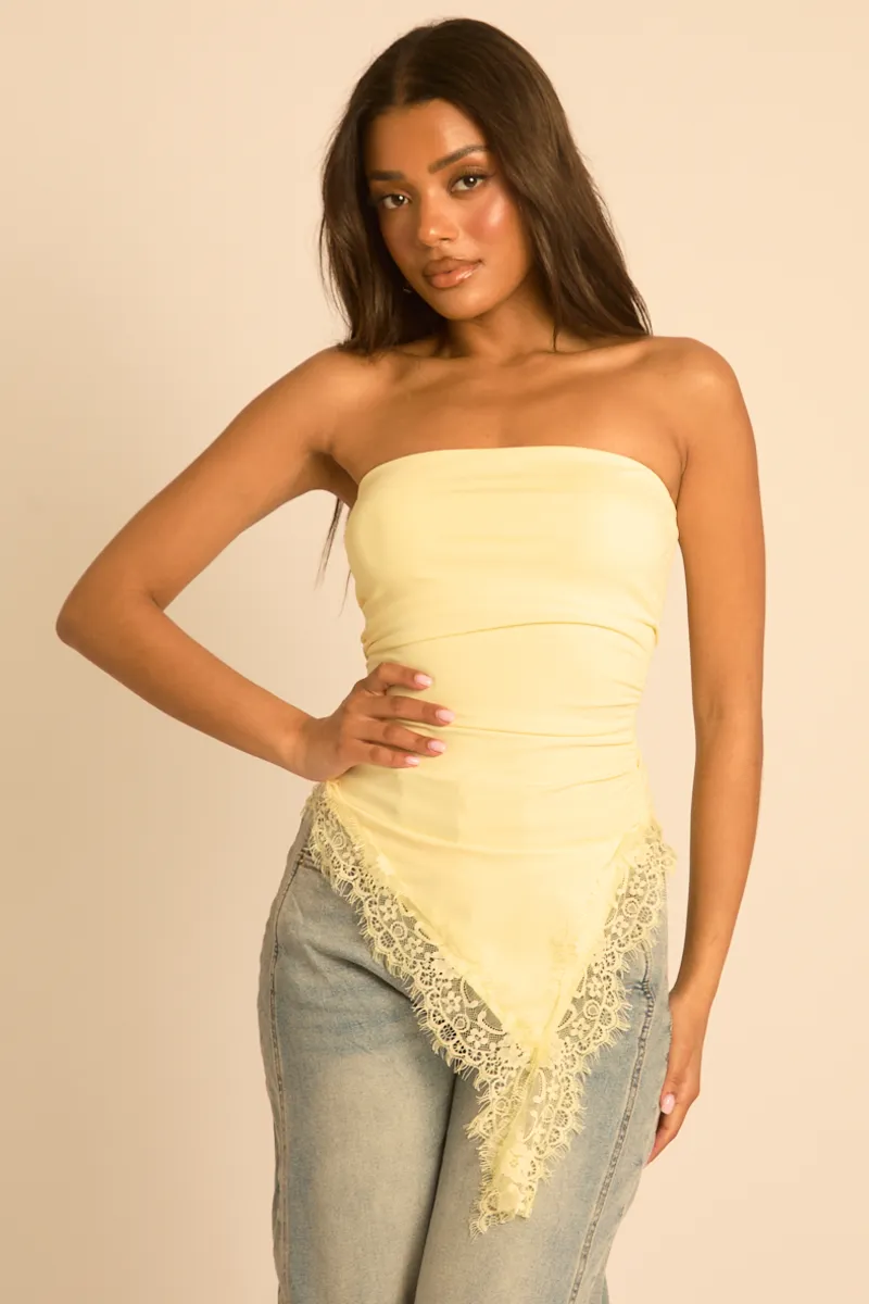 Yellow Asymmetric Lace Trim Bandeau Top - Solara sold by Rebellious Fashion product image thumbnail 3