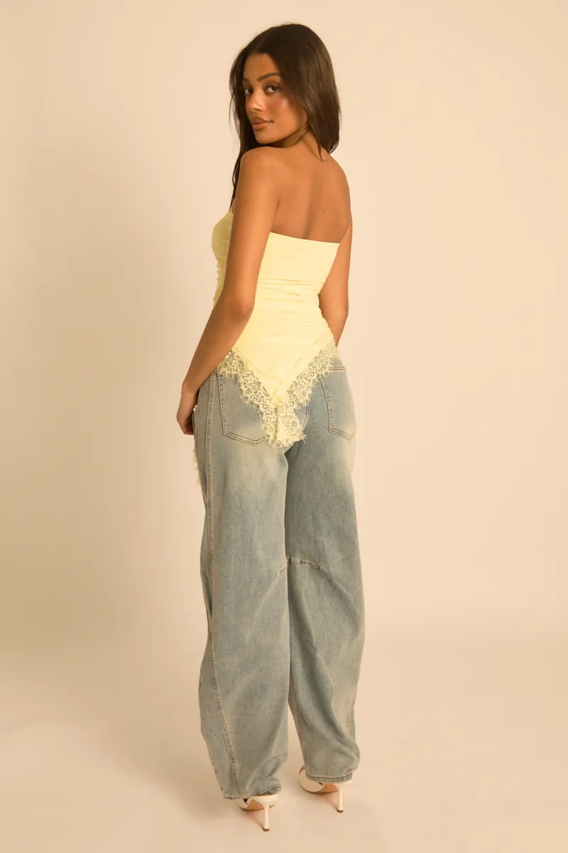 Yellow Asymmetric Lace Trim Bandeau Top - Solara sold by Rebellious Fashion product image thumbnail 5