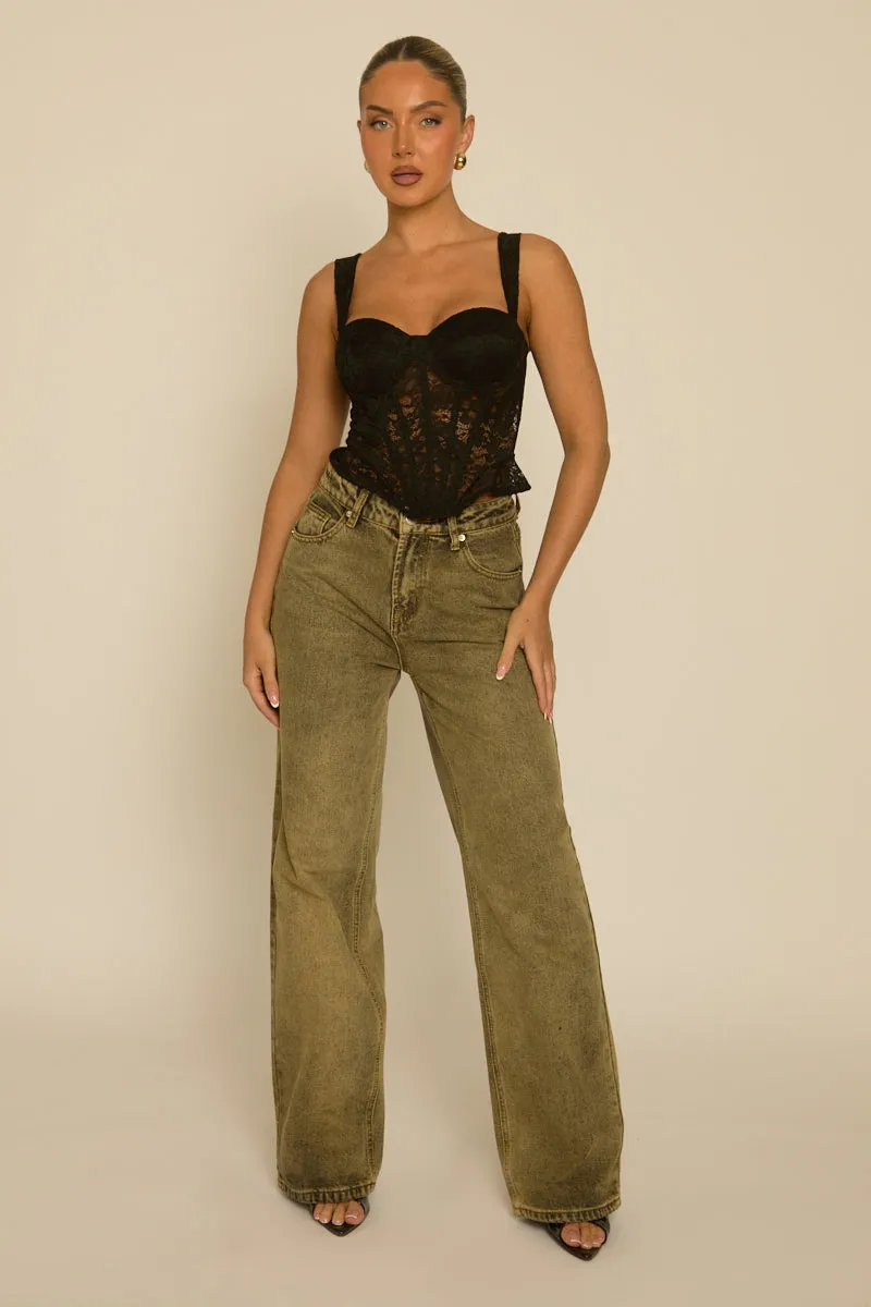 Black Lace Semi Sheer Corset Top - Sharna sold by Rebellious Fashion product image thumbnail 2