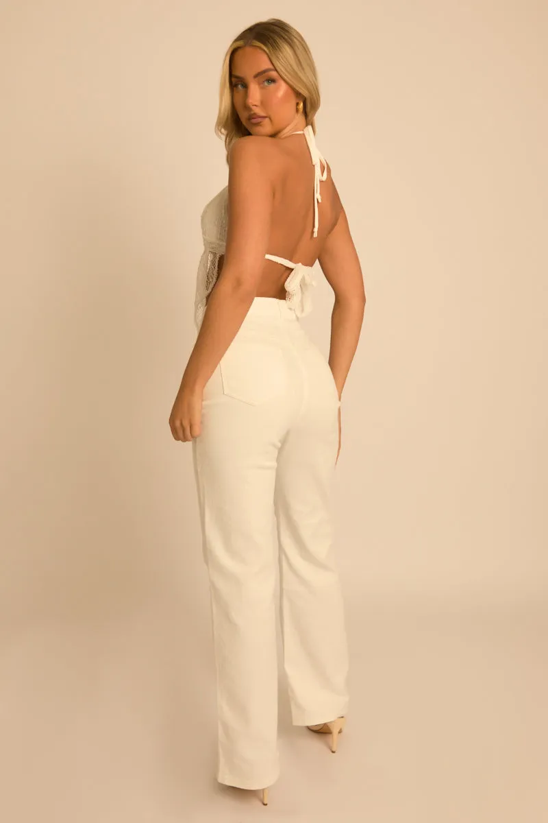 White Textured Trim Detail Halter Top - Eilish sold by Rebellious Fashion product image thumbnail 5