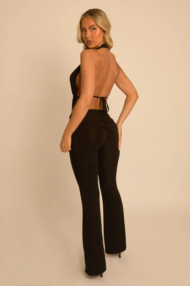 Black Plunge Top and Flare Trouser Co-ord Set - Kammie sold by Rebellious Fashion product image thumbnail 5