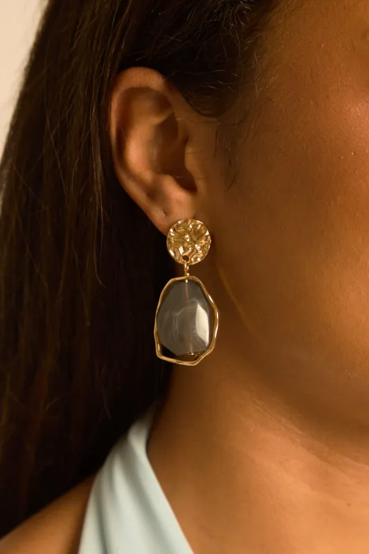 Gold Hammered Stone Drop Earrings - Katey made by Rebellious Fashion