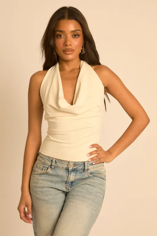 Beige Halterneck Cowl Top - Calla made by Rebellious Fashion