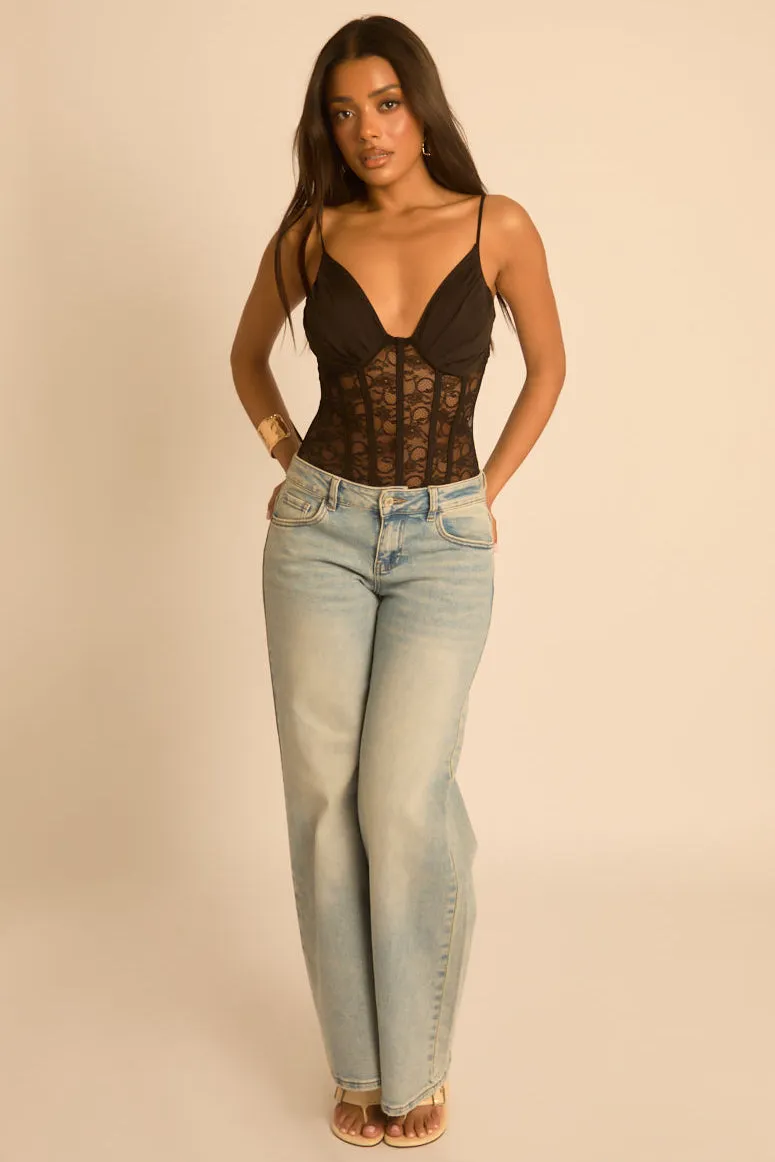 Black Lace Corset Detail Bodysuit - Charlee sold by Rebellious Fashion product image thumbnail 2
