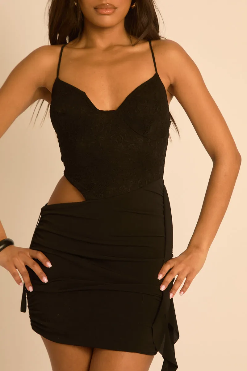 Black Lace Cut Out Ruffle Mini Dress - Corie sold by Rebellious Fashion product image thumbnail 3