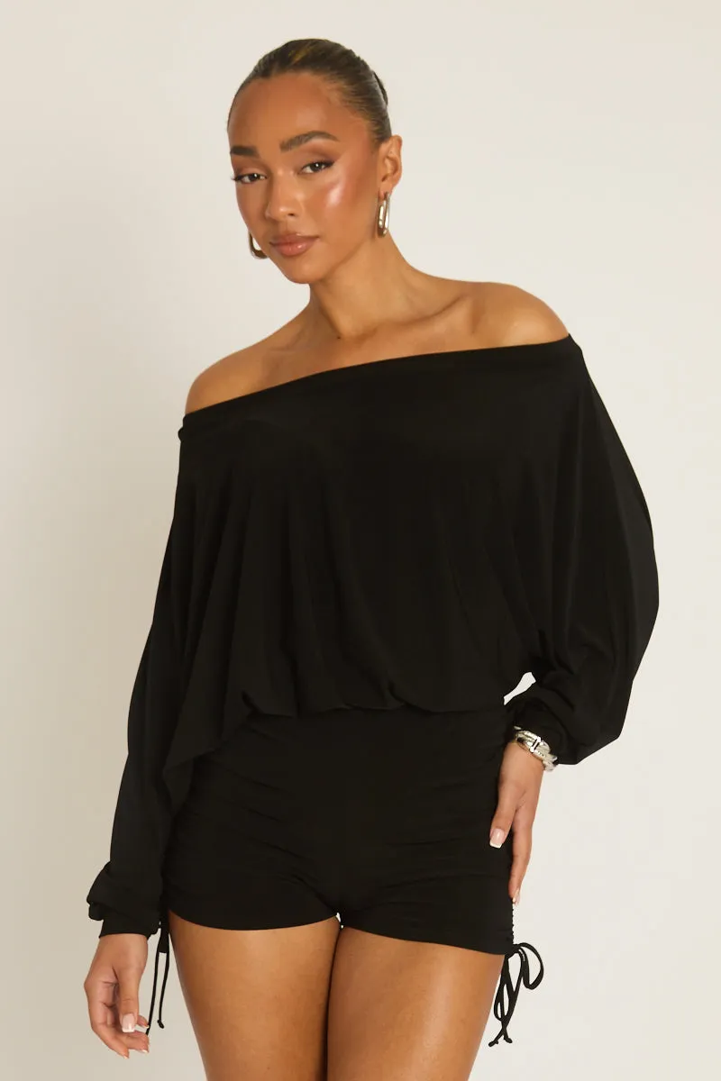 Black Off Shoulder Blouson Playsuit - Kada sold by Rebellious Fashion product image thumbnail 2