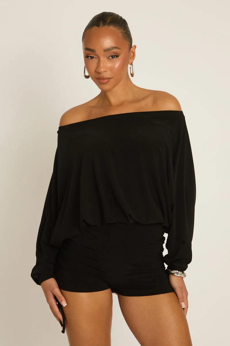Black Off Shoulder Blouson Playsuit - Kada sold by Rebellious Fashion product image thumbnail 5