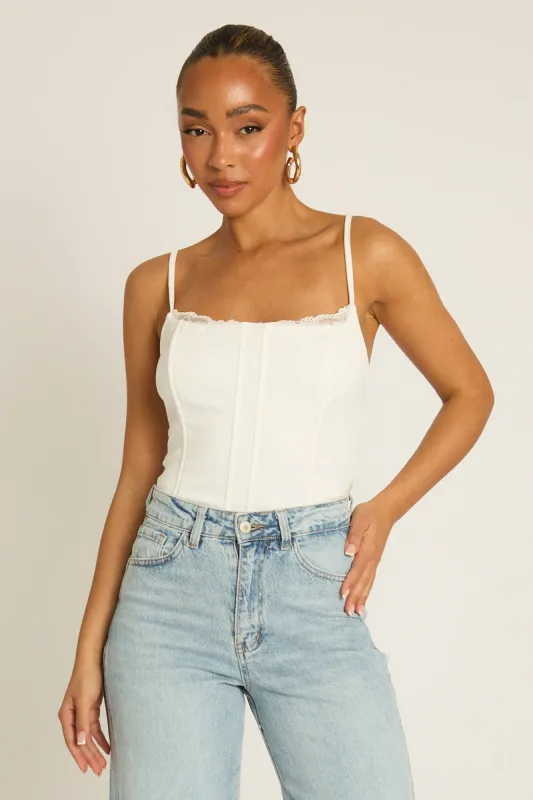 White Lace Detail Corset Top - Darcia made by Rebellious Fashion
