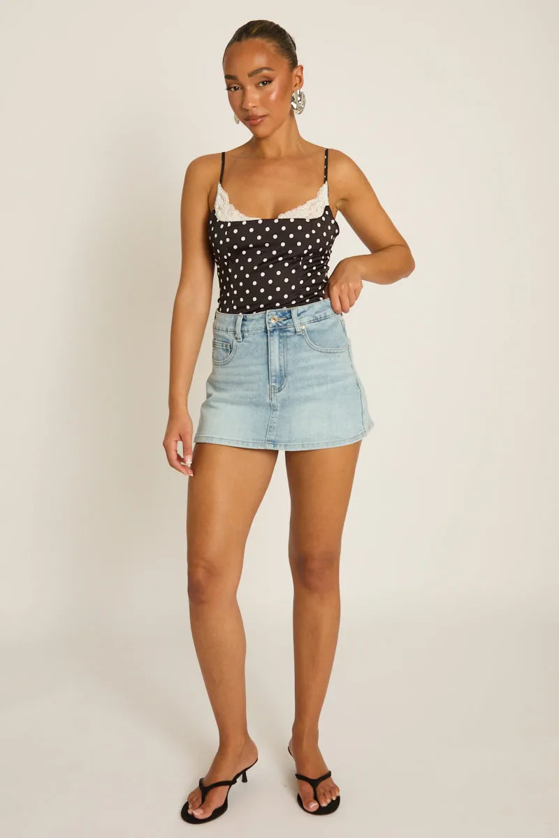 Black Satin Polka Dot Lace Trim Cami Top - Arna sold by Rebellious Fashion product image thumbnail 2