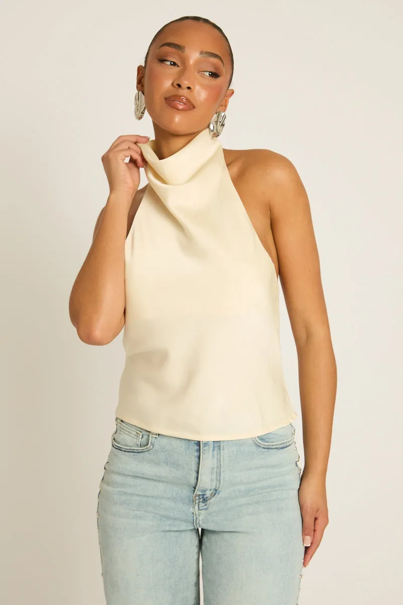 Cream Satin High Neck Cowl Top - Dawson sold by Rebellious Fashion product image thumbnail 4