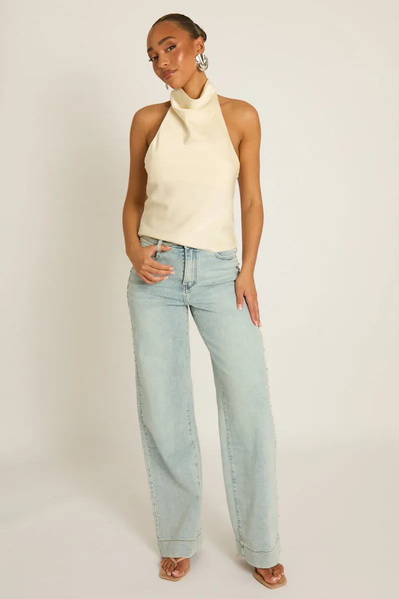 Cream Satin High Neck Cowl Top - Dawson sold by Rebellious Fashion product image thumbnail 2