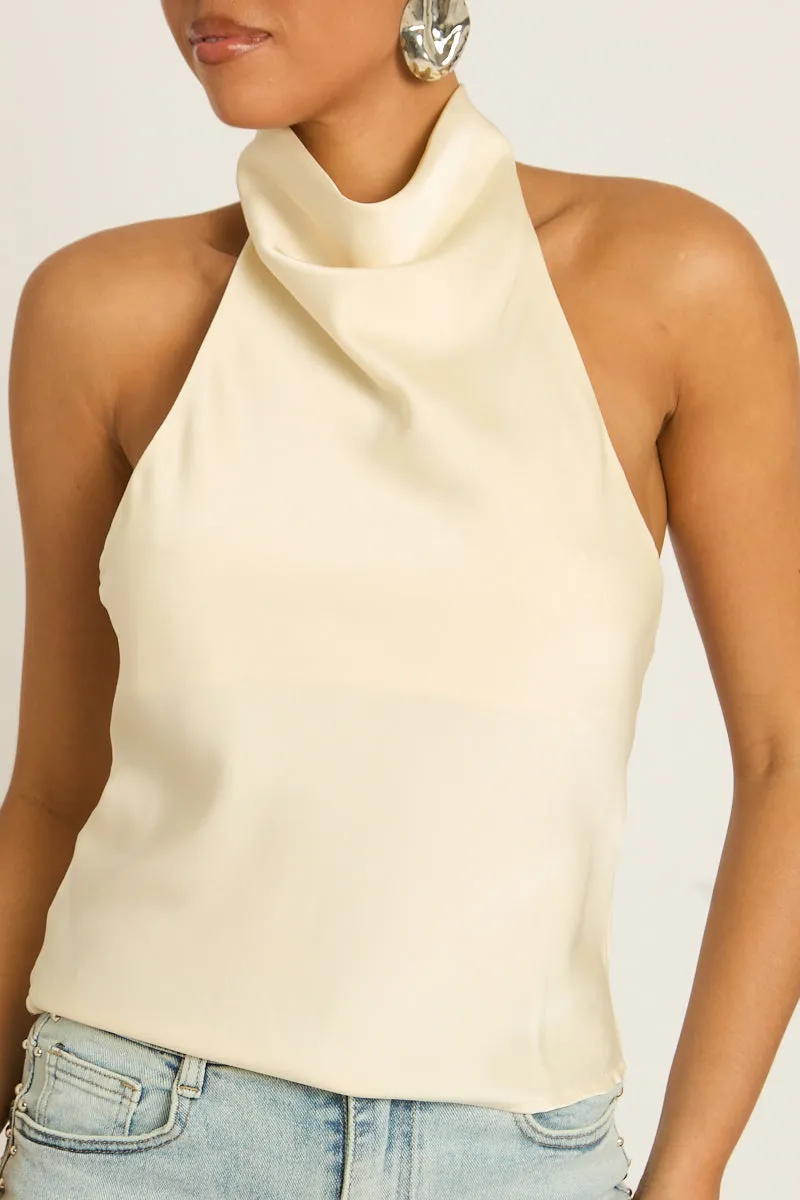 Cream Satin High Neck Cowl Top - Dawson sold by Rebellious Fashion product image thumbnail 3