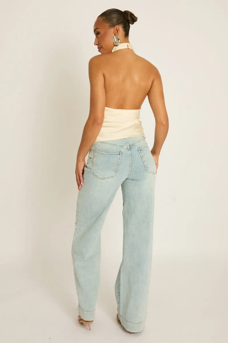 Cream Satin High Neck Cowl Top - Dawson sold by Rebellious Fashion product image thumbnail 5