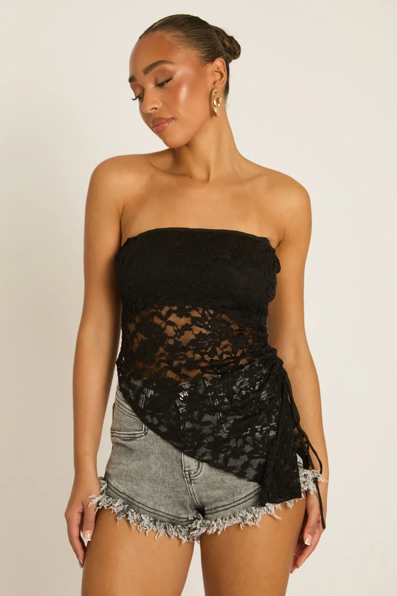 Black Lace Asymmetric Bandeau Top - Hartley sold by Rebellious Fashion product image thumbnail 3
