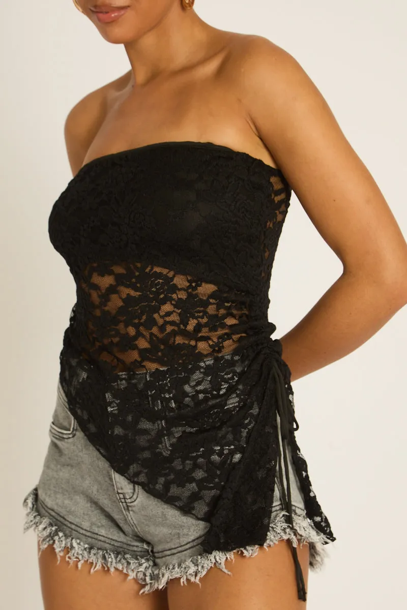 Black Lace Asymmetric Bandeau Top - Hartley sold by Rebellious Fashion product image thumbnail 4