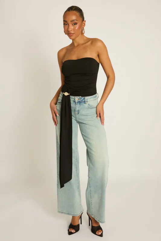 Black Bandeau Trim Detail Bodysuit - Treena made by Rebellious Fashion
