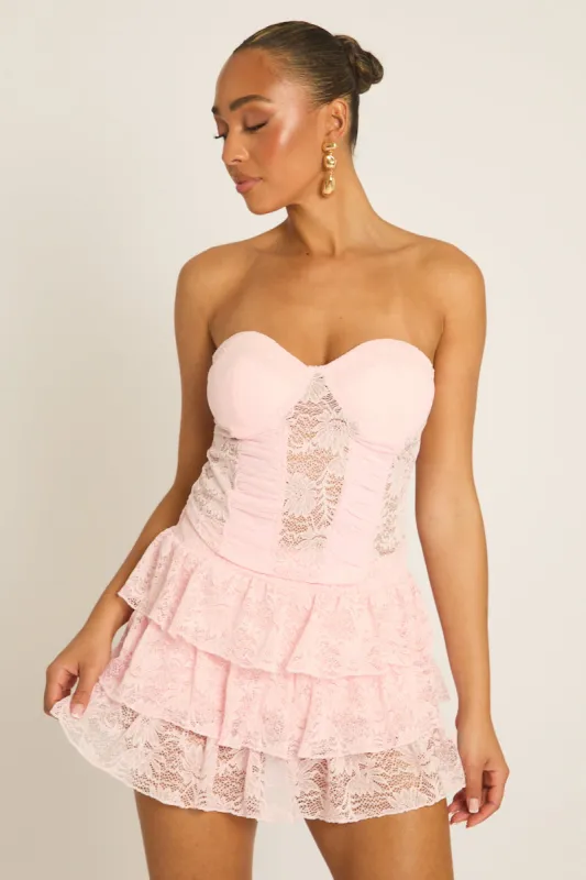 Pink Lace Corset and Ruffle Skort Co-ord Set - Mellie made by Rebellious Fashion