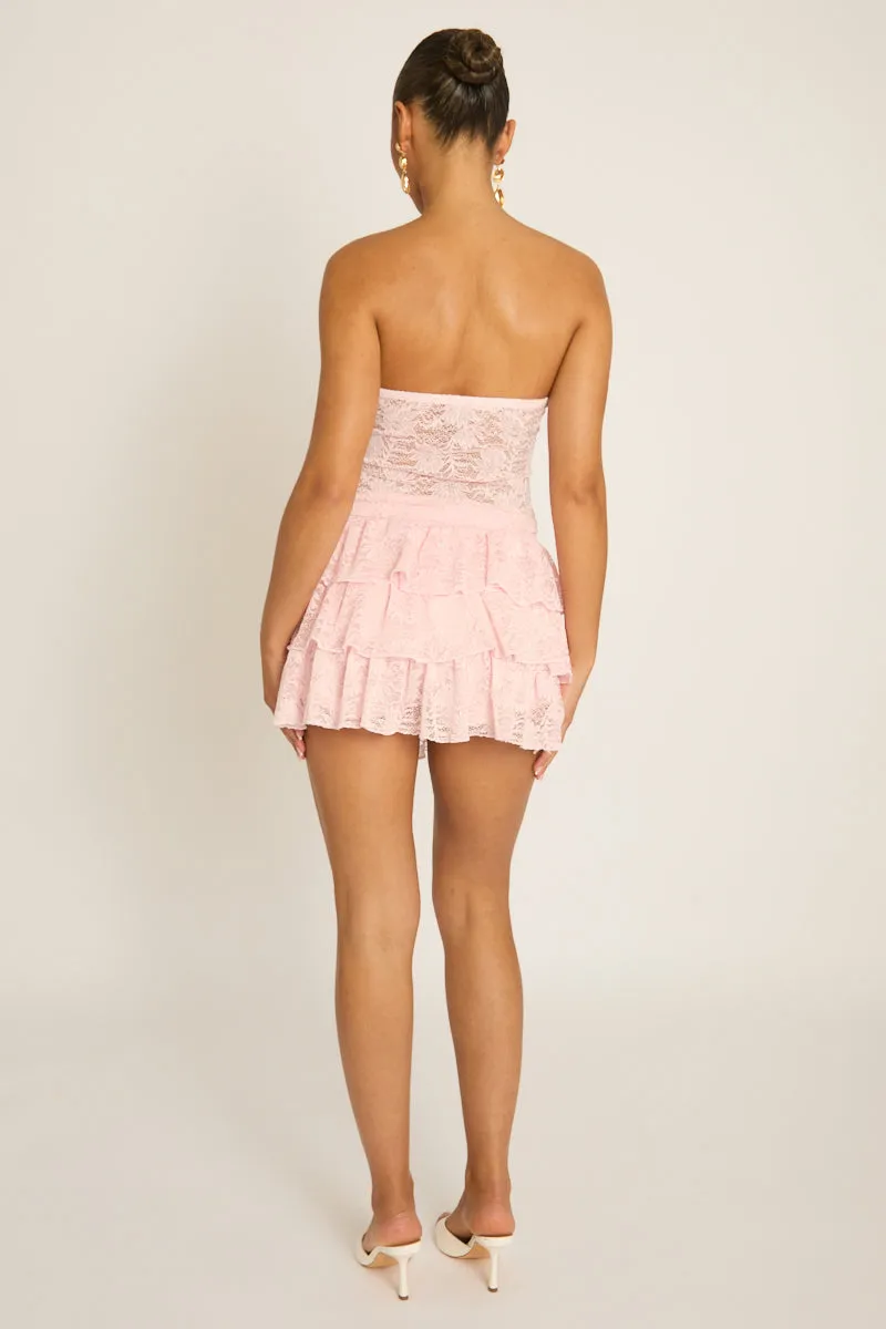 Pink Lace Corset and Ruffle Skort Co-ord Set - Mellie sold by Rebellious Fashion product image thumbnail 5